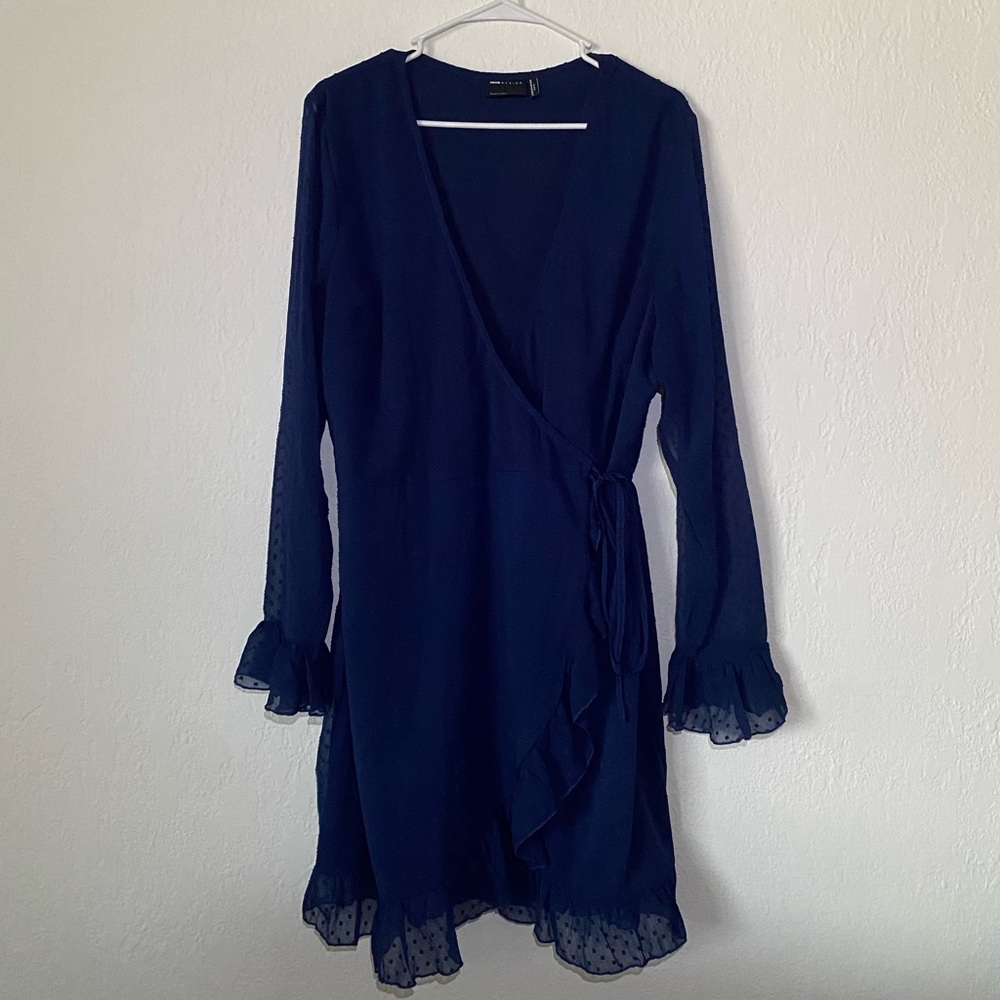 ASOS design navy blue polka-dot wrap dress